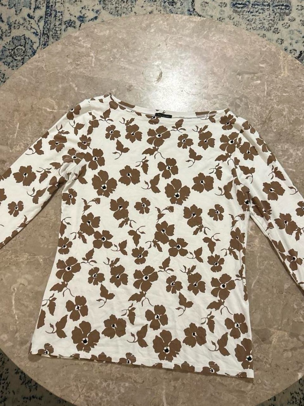 Ann Taylor Cream Long Sleeve Top with Brown Floral Print